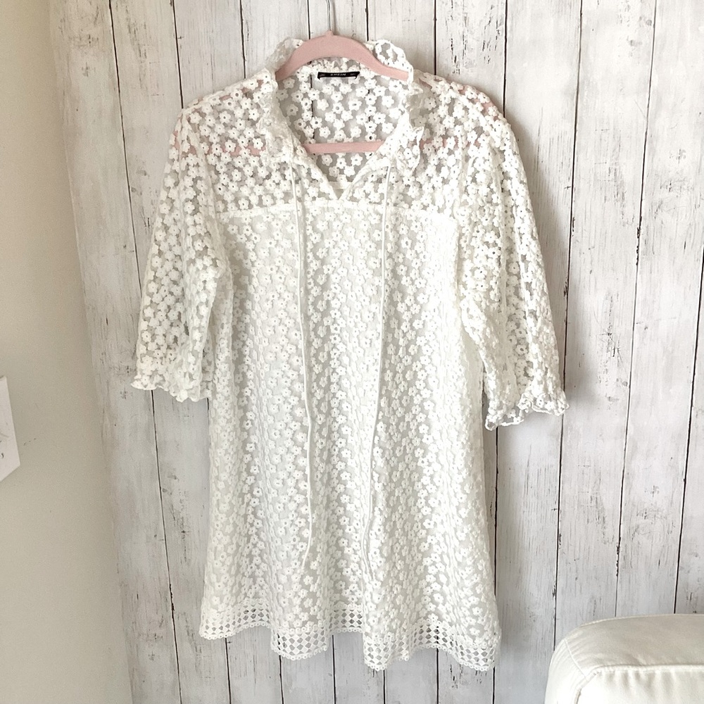 SHEIN White‎ Floral Embroidery Half Sleeve Mini Dress Large